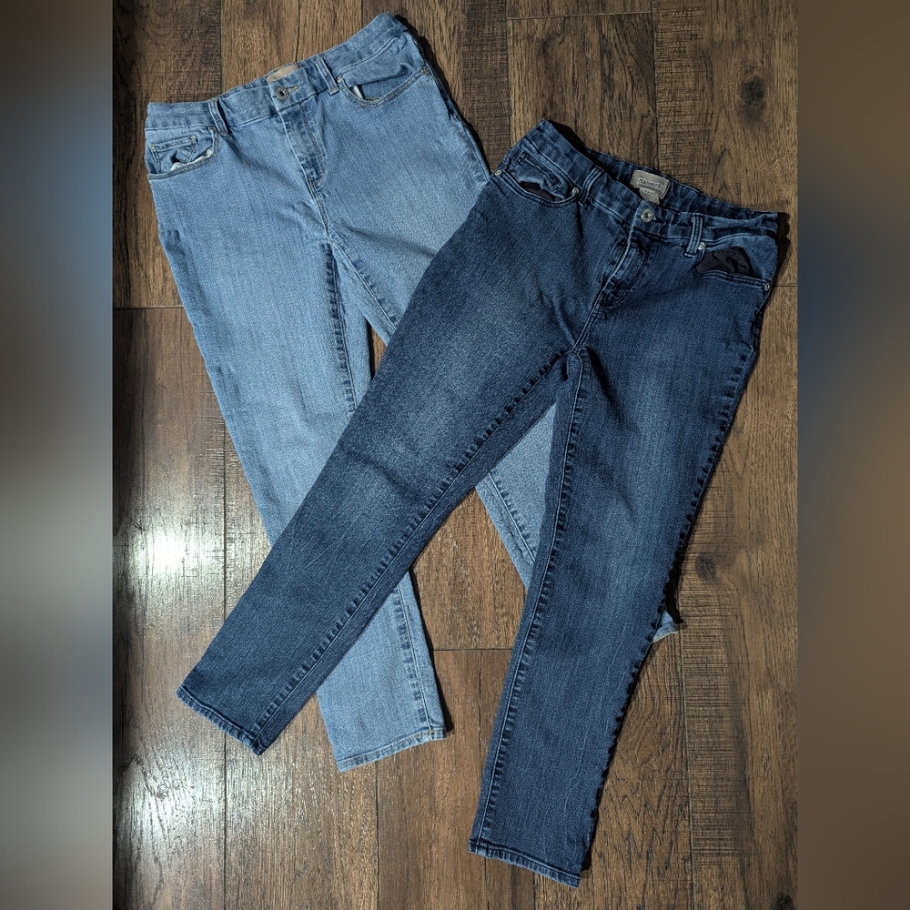 Chicos Womens Lot Of 2 Ankle Cropped Denim Jeans Size 4 (25x27) Light & Med Wash